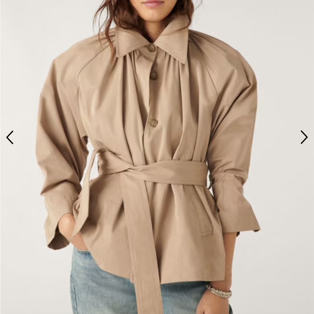 NWOT ba&sh cropped Tan Trench Coat bell sleeves Lightweight size small / 1